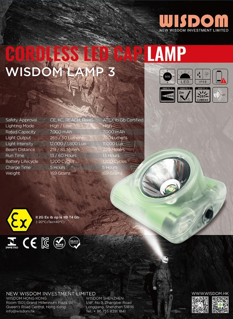 Wisdom 3A waterproof Cordless safety Cap Lamp for mining