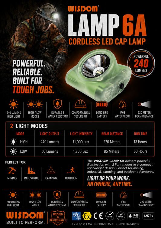 Wisdom 6A Cordless Cap Lamp (ANZEx 24.2004x) + ATEX